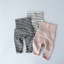 INS spring and autumn mens and womens baby cotton slim-fit striped versatile pants Infant high waist belly leggings pants