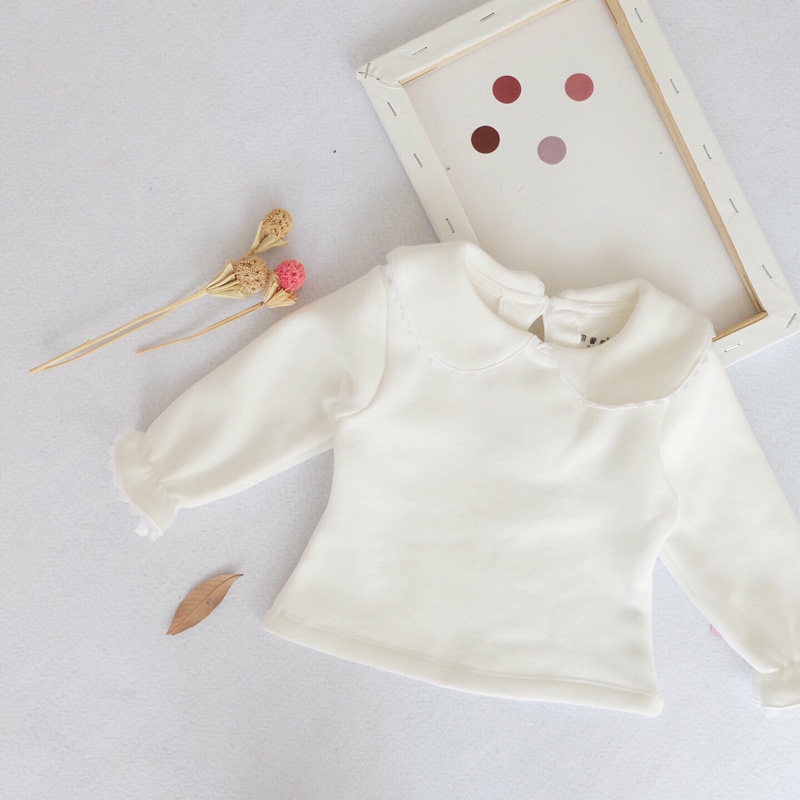 INS baby girl plus velvet long-sleeved bottoming shirt infants and young children cotton lapel doll collar princess warm top