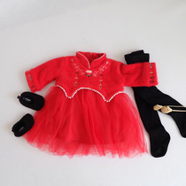 Baby New Years dress Winter girl baby thickened plus velvet dress Princess mesh dress dress dress festive New Year dress