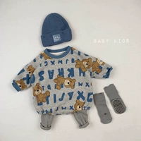 Брендовые зимние детские утепленные джинсы с начесом, детское боди для раннего возраста для выхода на улицу, с медвежатами