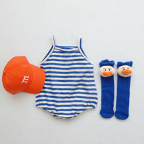 2020INS summer male and female baby striped suspenders Ha clothes baby children Korean same bag-top clothes climbing clothes