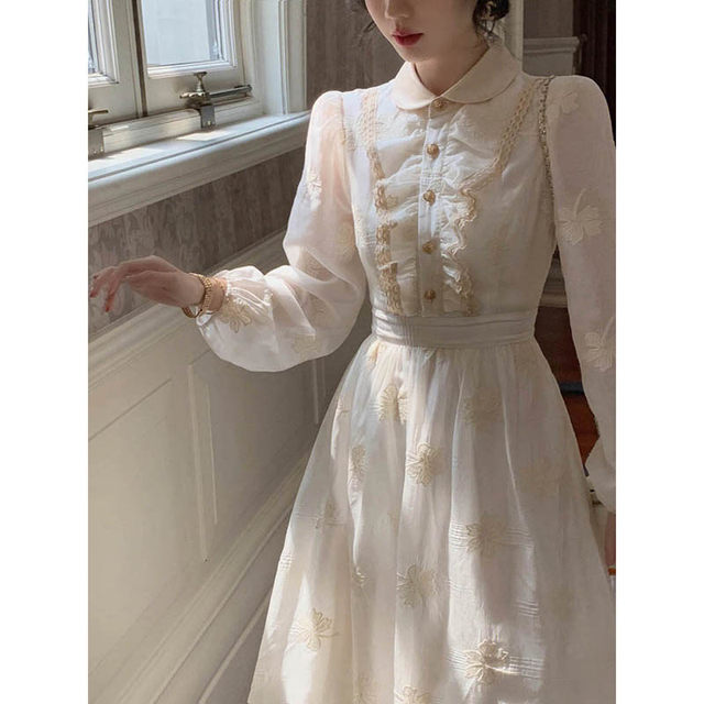 2023 spring new tea break French style small fragrance long skirt temperament women's high-end sense white princess dress