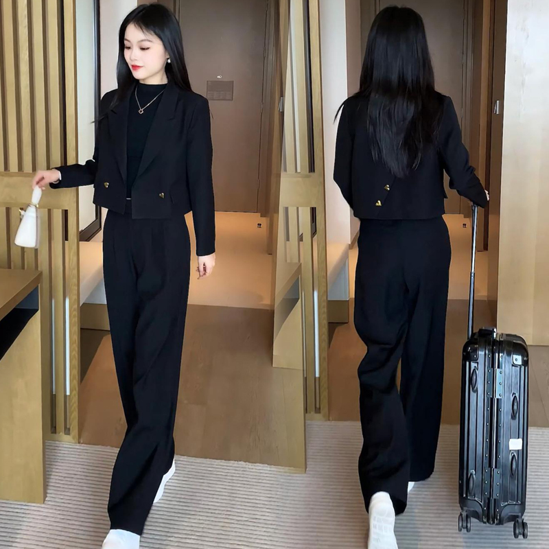 High-End Petite Fashion Suit Set for Women, Short Style, New Spring and Autumn Professional Elegant Blazer Two-Piece Set