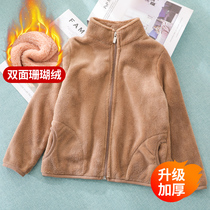 Boys and girls coat winter plus velvet thickened girls autumn and winter childrens clothing foreign childrens baby jacket winter clothing