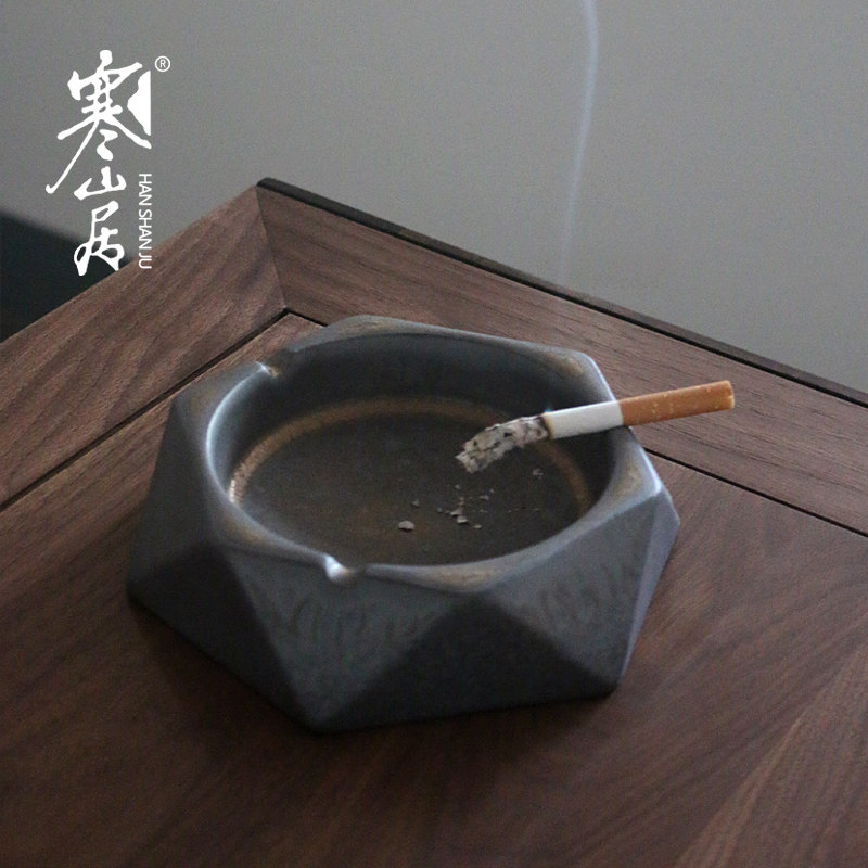 Cold Mountain Ceramics Smoking Ash Trays Iron Rust Glazed Coarse Pottery Ashtrays Black Pottery Tobacco Vat Tea Table Retro Smoking Ash-Ashtray Day Style