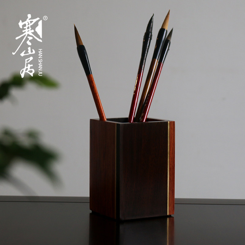 Cold Mountain Residence Red Wood Pen Holder Black Sandalwood Solid Wood Brush Containing Silo Office Stationery Cylinder Tea Lane Six Gentleman chopstick wood cylinder