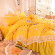 Net red lace bed skirt four-piece set with non-slip bedspread type girl heart Princess style naked sleeping cotton simple