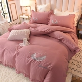 Комплект, нескользящий хлопковый пододеяльник для принцессы, легкий роскошный стиль, с вышивкой, 4 предмета, простой и элегантный дизайн