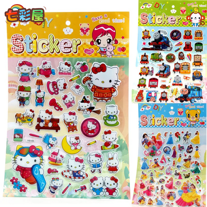 Children's Stereo Cartoon Stickers Kindergarten Reward Stickers Baby Stickers Girl Princess Bubble Stickers Toys