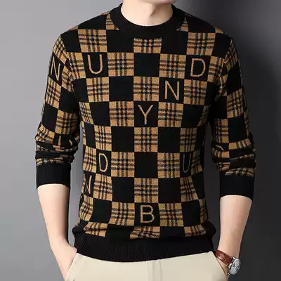 Men's Sweater 2021 Spring and Autumn New Tide Brand Casual Contrast Color Plaid Long Sleeve Base Knitting