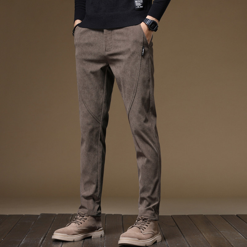 Not pick up in shape ~ high-end autumn winter light core suede pants men's gvet small footed suede casual pants man