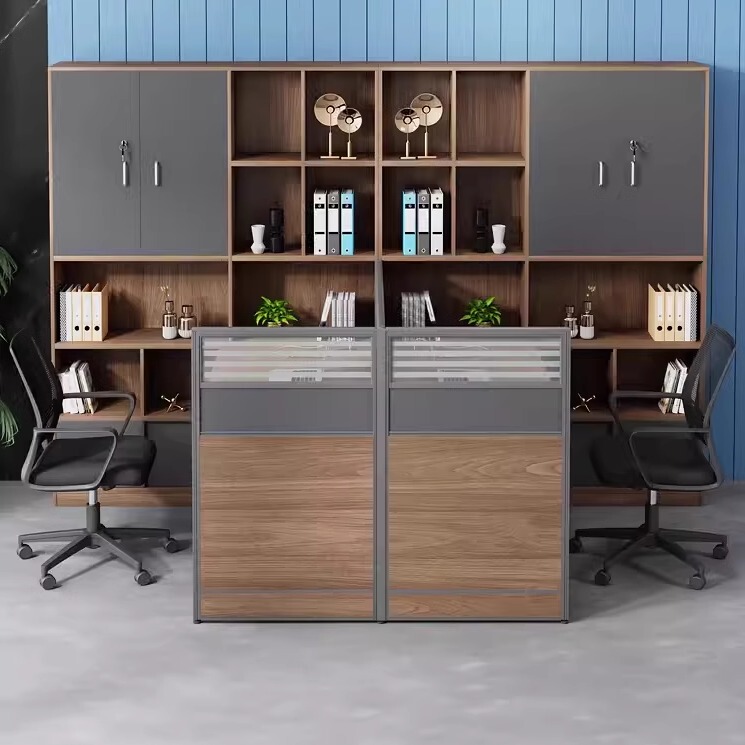 Office Desk Staff Workstation Office Desk and Chair Set with High Cabinet T-Shaped Double-Sided Facing Desk for Finance Simple Design
