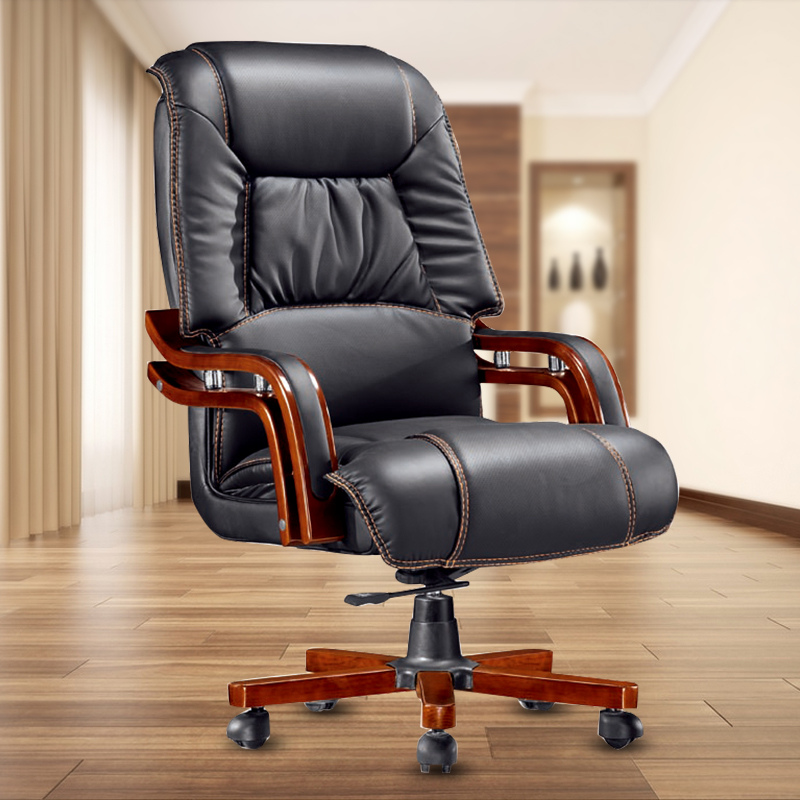 Boss Chair Genuine Leather Cow Leather Office Chair Sub Large Class Chair Solid Wood Computer Chair Can Reclining Chair Seat