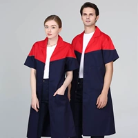 Платье с короткими рукавами [Комбинация красного и синего цвета]