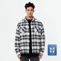  CHINISM CH beauty tide high street black and white plaid shirt mens spring and autumn loose casual fur beard ruffian handsome shirt jacket