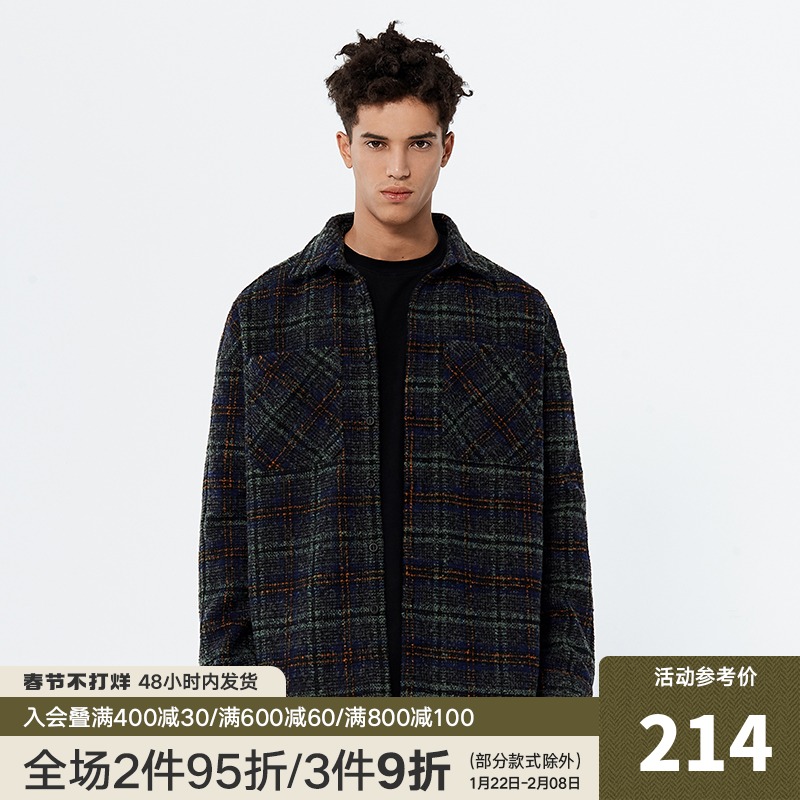 CHINISM CH AUTUMN PLAID SHIRT MEN'S WAVE LOOSE AMERICAN CASUAL TREND VERSATILE LONG SLEEVE SHIRT JACKET