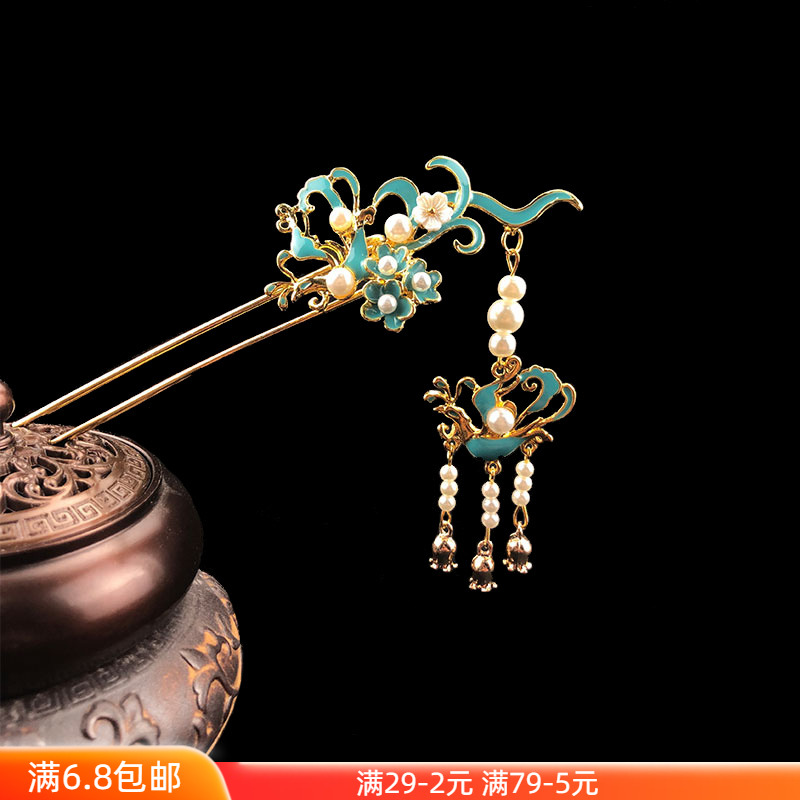 Film building ancient air hand-burned blue hair disk hair to the shangtai blue hair hair hair hair hair of the classical flow soda