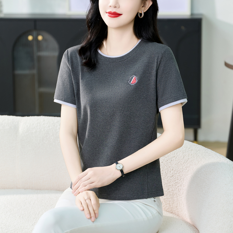 Pure Cotton Round Neck Short-Sleeved T-Shirt for Women, Summer 2026 New Style, Regular Shoulder, Loose Casual T-Shirt, Petite Casual Top