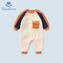 Tommy Gavin baby plus velvet ha clothes baby winter warm climbing clothes newborn jumpsuit autumn and winter home clothes