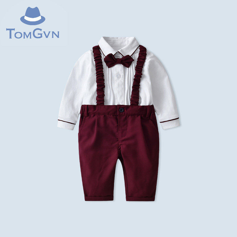 Tommy Gavin 2022 Boys Long Sleeve Shirt Holding Baby Bag Suit Autumn Boy Baby One Year Old Dress Suit