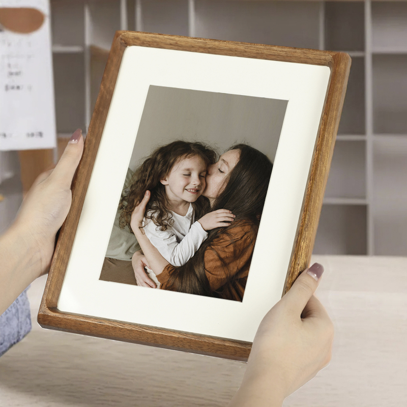 Solid Wood Photo Frame Display Stand, Modern Style with Photo Printing and Mounting, High-End Feel, 6inch 7inch 8inch Anti-Reflective Acrylic