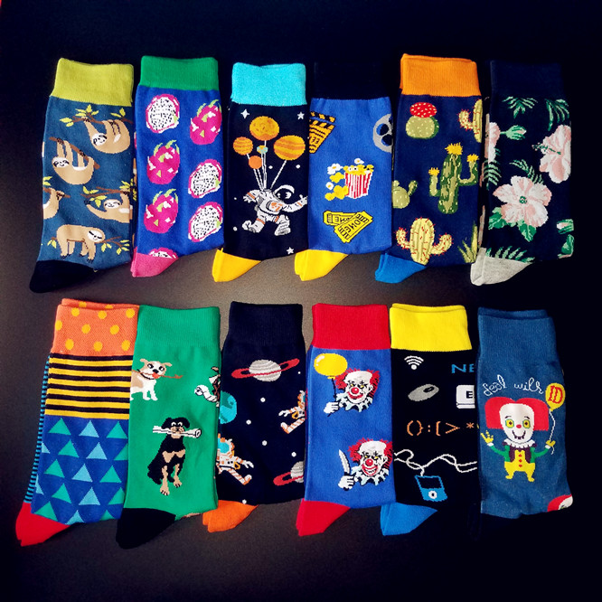 Good Looking Long Socks Clown Cactus Astronaut Planet Popcorn Animal Fruit Street Skateboard Socks