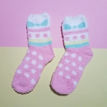 Cute girl bow candy color coral velvet floor socks sleep socks