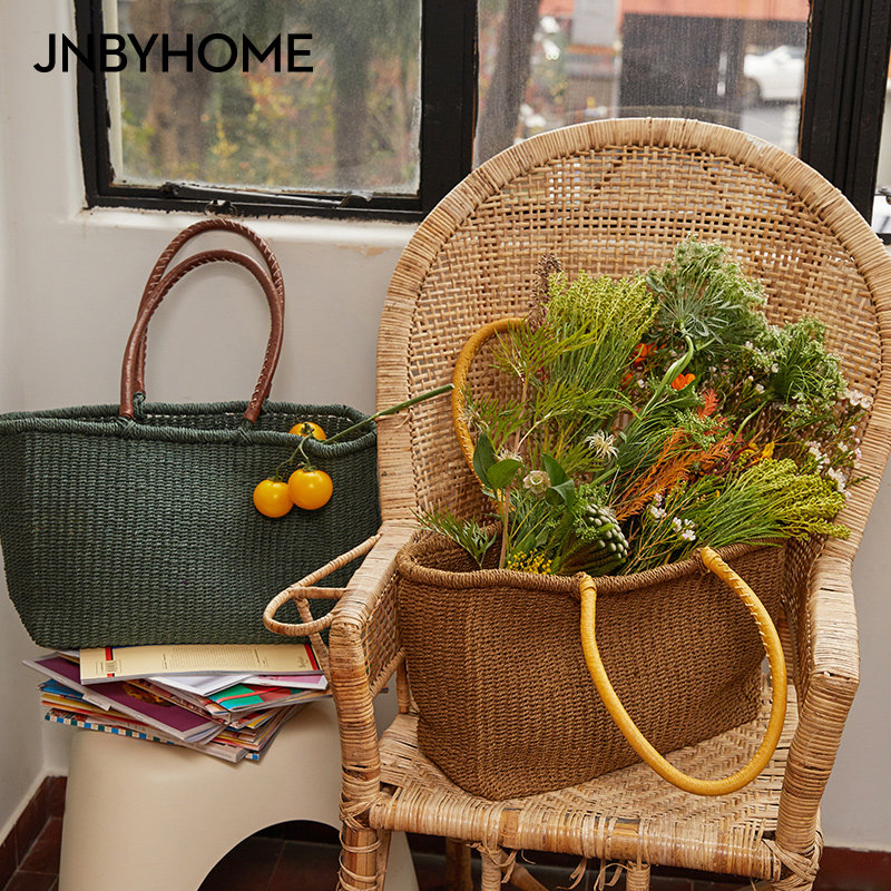 JNBYHOME Gangnam cloth spring picnic basket weaving outing storage commuter large capacity stretched sheepskin handle