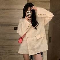 High-end maternity spring shirt suit 2024 new style niche suit cardigan sweet tassel top trendy