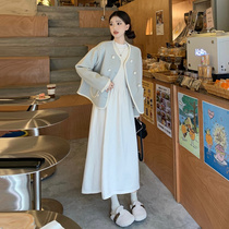 Xiaoxiangfeng maternity autumn and winter coat two-piece fashionable high-neck bottoming knitted sweater skirt socialite woolen coat