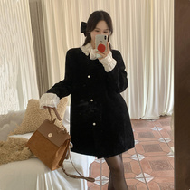 Hepburn style maternity coat autumn and winter dress fashionable small fragrant style pearl button coat French suit cardigan for women