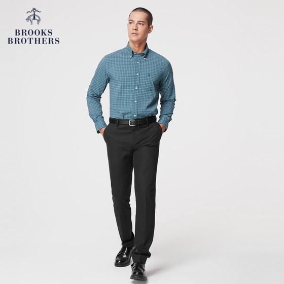 BrooksBrothers/Brooks Brothers 남성용 클래식 버전 체크 무늬 자수 로고 긴팔 캐주얼 셔츠