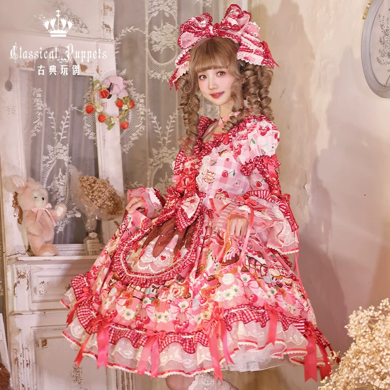 Платье-оп (Classic Doll) в стиле lolita, оборчатый принт с бантиками — S/M/L, несколько цветов