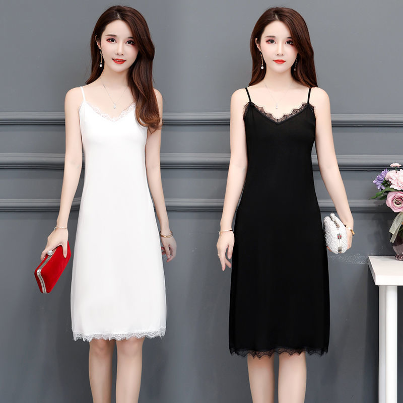 【Two-Piece Set】New Mid-Length Camisole Dress for Women, Summer Plus Size, Lace Outerwear, Inner Layering Dress