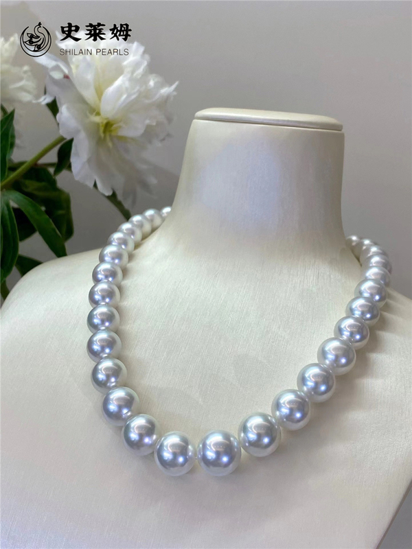 South Sea Aurora Australian White Pearl Necklace, Natural Perfectly Round, Extremely Lustrous, Genuine Scientific Venus Phoenix Special Selection Collection