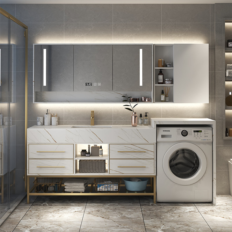 Washing machine integrated cabinet Balcony washbasin basin cabinet combination Modern simple rock board bathroom cabinet floor-to-ceiling laundry table