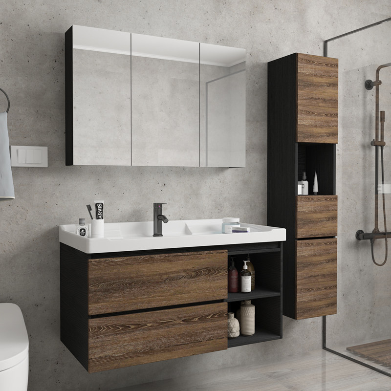 Nordic Smart Bath Room Cabinet Makeup Room Wash Table Mirror Cabinet Floor Style Hand Wash Washbasin Pool Cabinet Combined Bath Cabinet