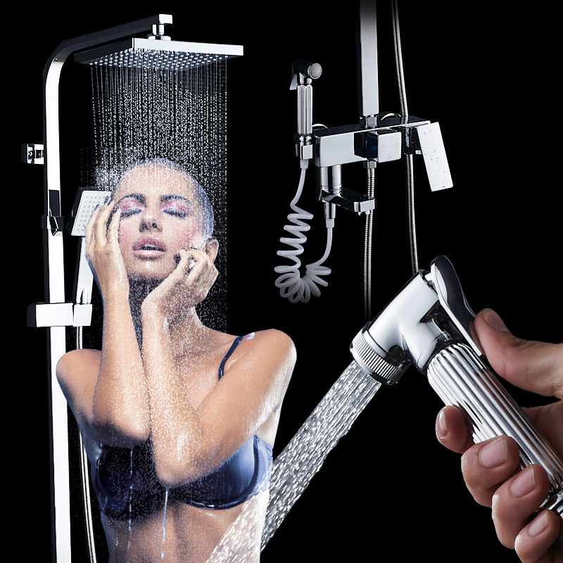 Bathroom shower head suit full copper tap booster spray gun hot and cold lifting shower nozzle hanging wall-style shower shower