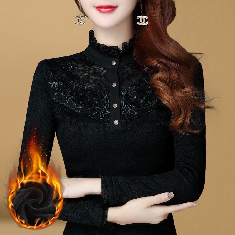 High-Neck Base Shirt for Women 2024 Spring and Autumn New Fashion Slim Fit Inner Wear Plus Size Long-Sleeve Lace Shirt T-Shirt Top Trendy High-Neck Base Shirt for Women 2024 Spring and Autumn New Fashion Slim Fit Inner Wear Plus Size Long-Sleeve Lace Shirt T-Shirt Top Trendy