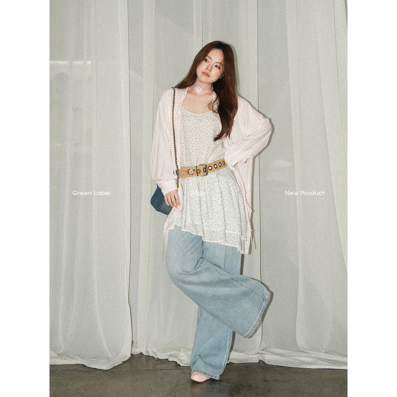 Jingu [Neon Sweetheart] Fashionable, Lazy, and Age-Reducing Colorful Beaded Ribbon Striped Shirt Top