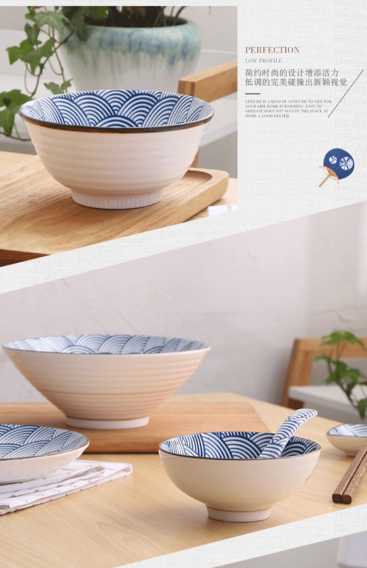 Phong cách Nhật Bản và gió nhà gốm men màu dao kéo bộ Sáng tạo bộ bát đĩa đặt bát cơm lớn bát súp bộ chén đĩa đẹp