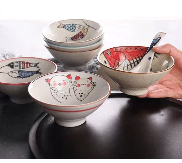 Bộ đồ ăn bằng gốm Nhật Bản màu nền vẽ tay cao 5 inch chân cao bát bát tráng miệng bát cơm gia đình bát nhỏ bát súp - Đồ ăn tối đĩa giấy dùng 1 lần