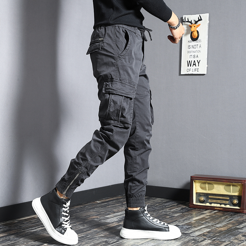 Autumn American-Style Trendy Functional Jogger Cargo Pants for Men, Slim Fit, Multi-Pocket, Sporty Casual Pants, Cool Long Pants