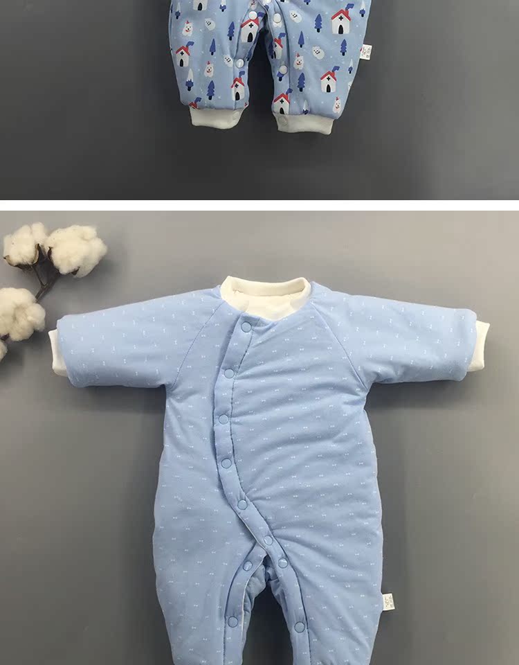 Bộ đồ liền thân cotton cotton cho bé mùa thu đông nam nữ ra ngoài quần áo dày quần áo sơ sinh bodysuit chất nỉ bông hàn quốc