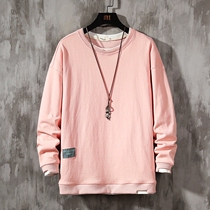 Fake two pieces of pink sweater men loose trend wild size long sleeve T-shirt spring and autumn couple 2021 New Coat
