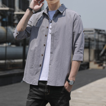Yuppie handsome shirt male trend 70% Short sleeves Han version handsome shirt Summer thin Air Breathable Linen Loose blouse male