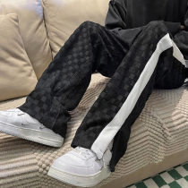 Chessboard Grid Casual Pants Mens Collared open slit Towered Pants Design Sensation Small Crowsize Oversize Broadlegged Trousers