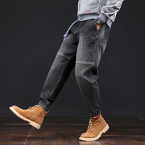 Bundle-legged jeans men Japanese Harlan splicer assembled Martin boots pants mens Tide brand loose Ruffian trousers