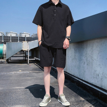 Flax suit mens Japanese Ruffian handsome set with cotton and linen handsome Korean trend summer leisure sports two-piece set