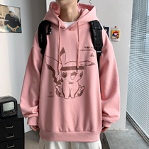 Sweater men hooded loose trend Joker pink Pikachu very fairy coat men spring and autumn 2021 New Coat